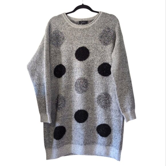 Papillon Bohemian Lagenlook Polka Dot Glitter Artsy Chunky Metallic Sweater L/XL - Picture 1 of 7
